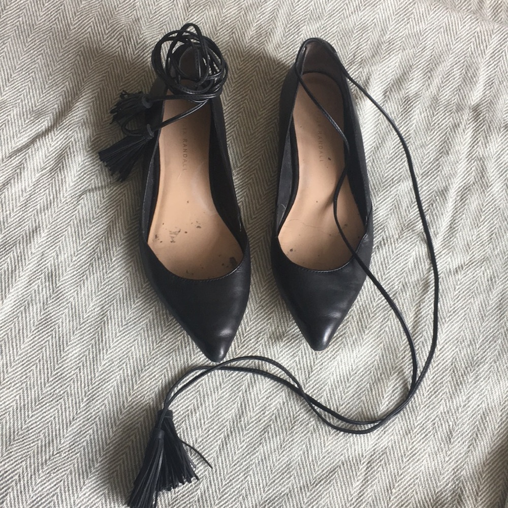 Loeffler Randal Size 8 Ankle Tie Black Flats